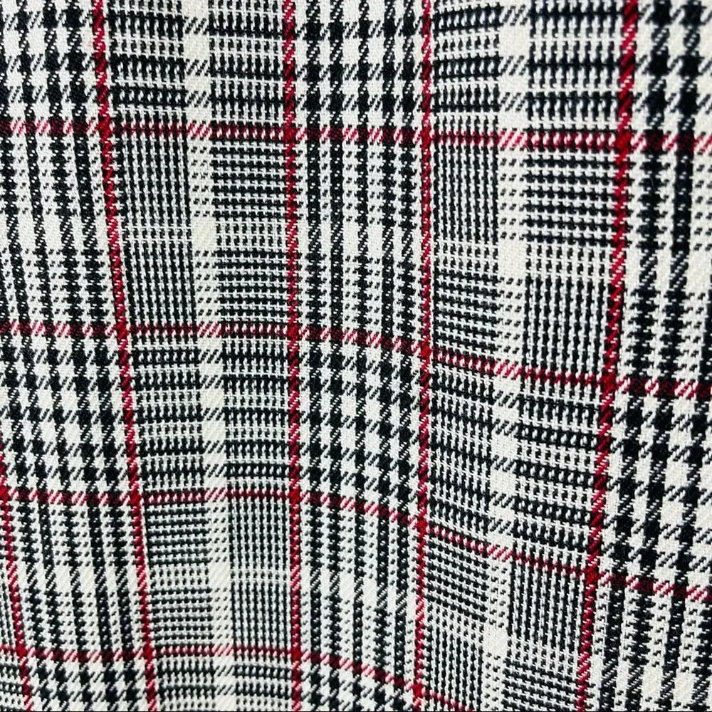 Vintage cream black plaid preppy fringe academia lightweight knit skirt 14
